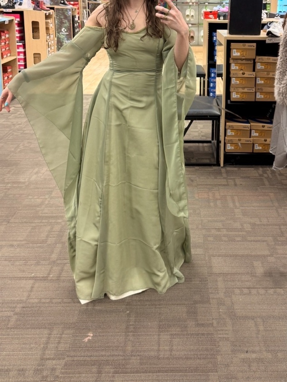 Olive Green Off-Shoulder Elven Gown